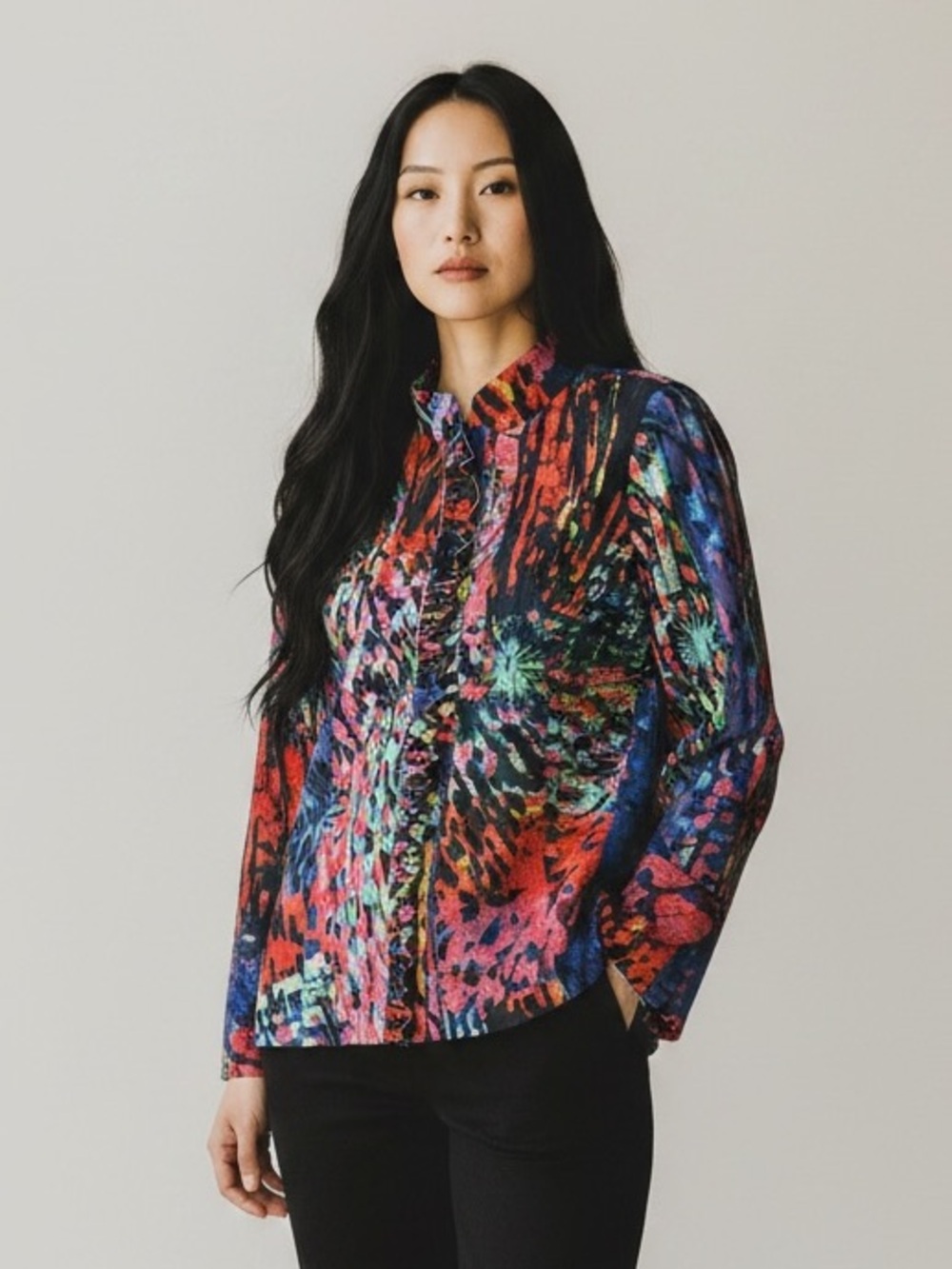 IC by Cornie K Women's Colorful Button-Up Jacket with Ruffle - Size L